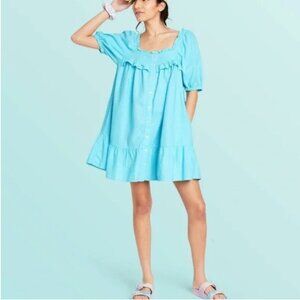 Stoney Clover Lane X Target Blue Puff Sleeve Ruffle Dress Linen